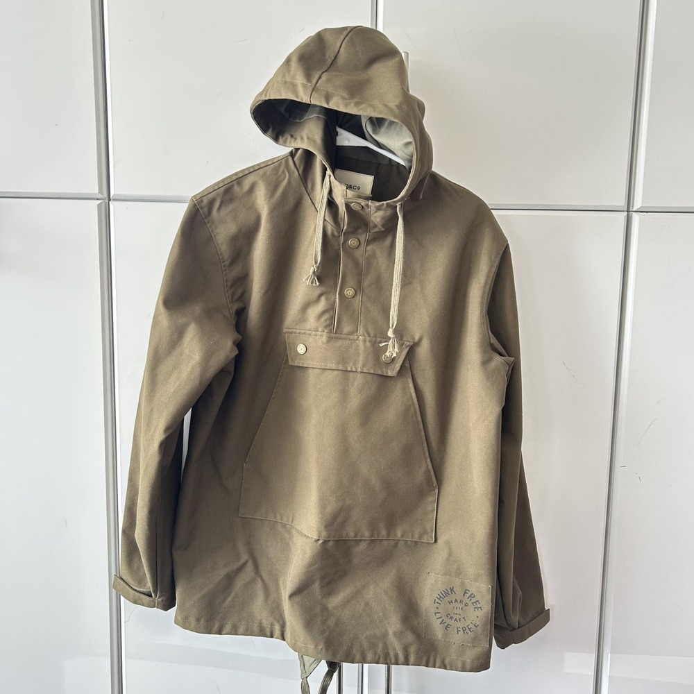 P&Co Mens Think Free Live Free Canvas Hooded Anorak Jacket Olive Medium
